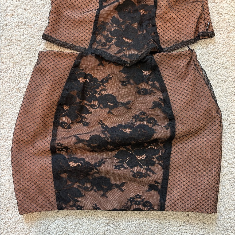 House of CB/Mistress Rocks Brown and Black Lace 2 piece set - Picture 3 of 5